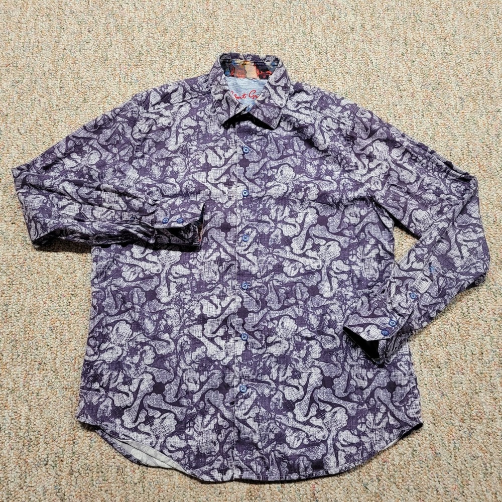 Robert Graham Shirt Mens Medium Purple Floral Classic Fit Long Sleeve Button Up